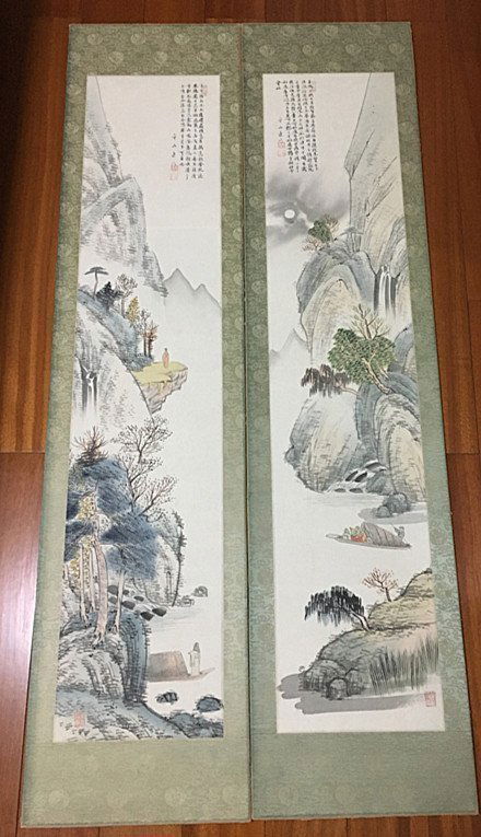 Authentic Fine Old Pair Chinese Water Color Scroll (1 of 8)