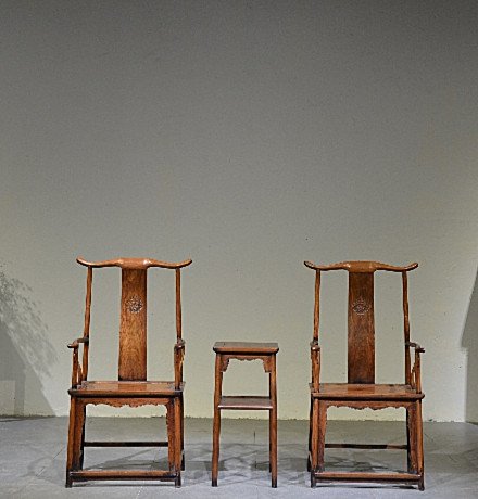Old Set Chinese Huanghuali Wood Official Hat Chairs (1 of 9)