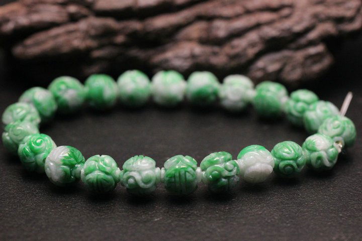 Fine Old Chinese Natural Jadeite Carved Bead Bracelet (1 of 6)