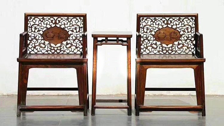 Old Chinese Huanghuali Wood Rose Armchairs & Tea Table (1 of 7)