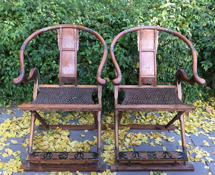 Old Pair Chinese Hardwood Carved Jiaoyi Armchairs (1 of 10)