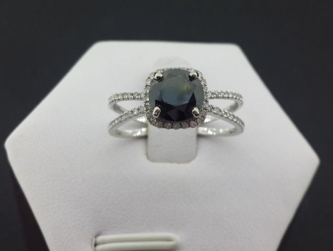 2 ct natural black diamond ring with side white diamond (1 of 7)