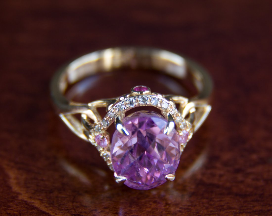 12 ct natural pink kunzite ring with diamonds,sapphires (1 of 7)