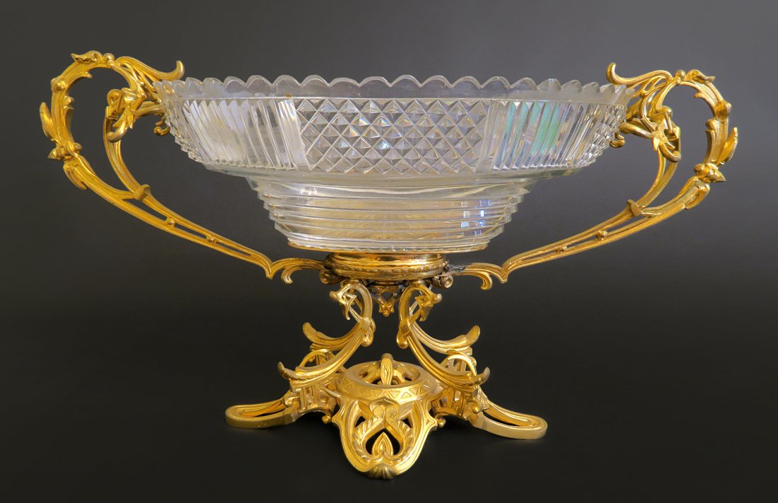 Magnificent Huge Cut Crystal Centerpiece Mounted Bronze (1 of 6)