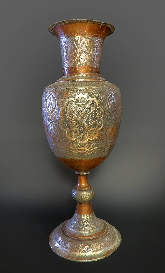 Large Persian Silvered Copper Vase 35 inches (1 of 3)