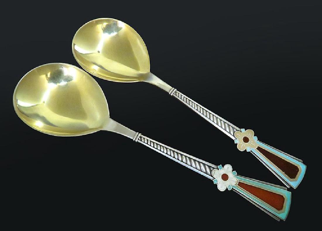 A Pair of Russian Silver & enamel Spoon (1 of 3)
