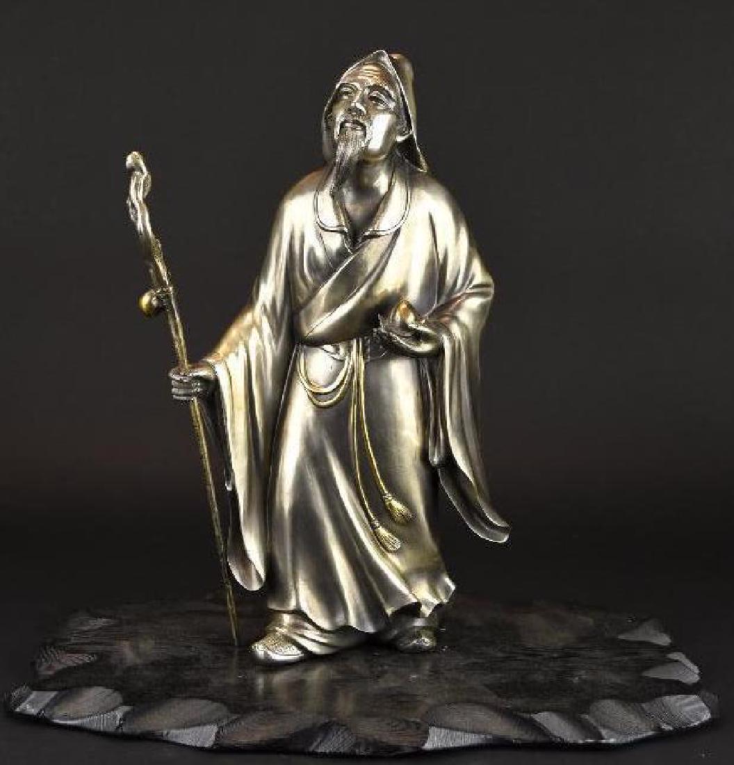 Chinese Silvered bronze Standing Lohan (1 of 9)