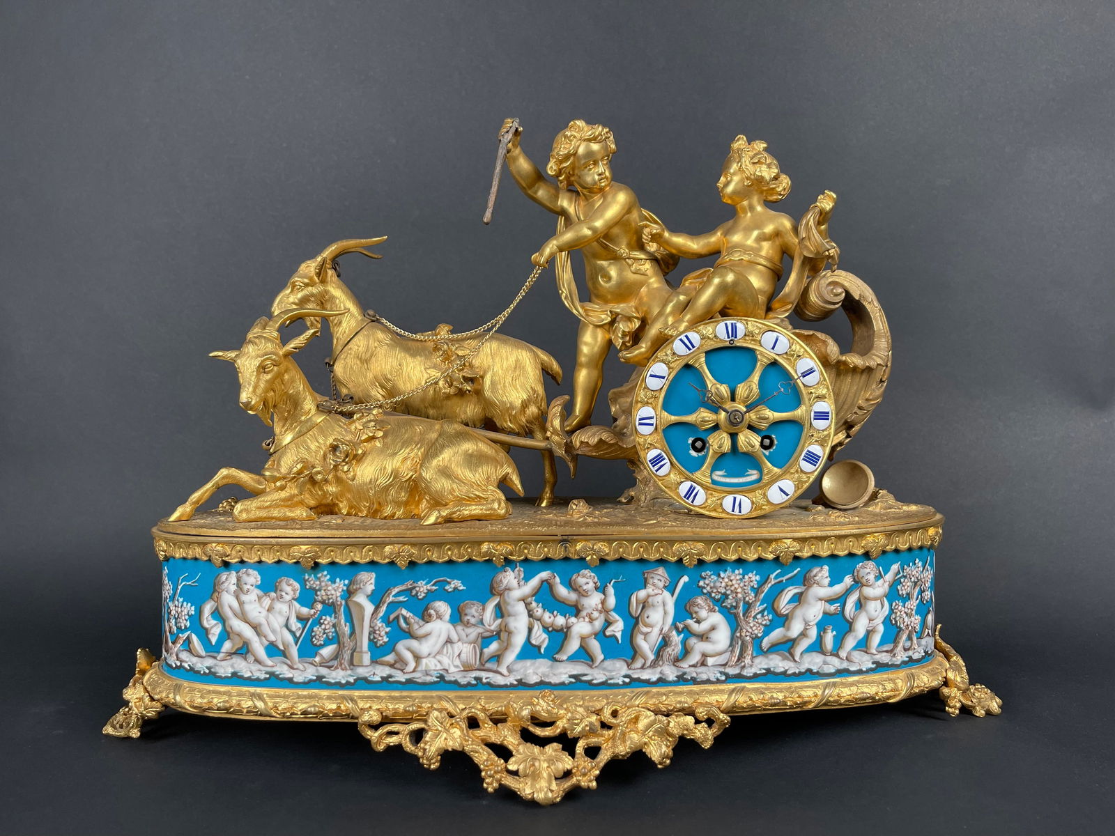 A Napoleon III gilt-bronze and porcelain clock By Levy Freres, France, 19th C. (1 of 13)