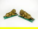 Pair of Gilt Bronze &Malachite Figures of Lions, France, circa 1850