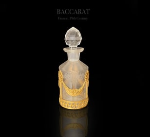 19th C. Baccarat Engraved Crystal Bronze Perfume Bottle