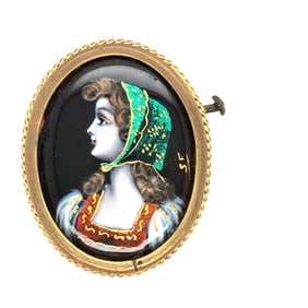 14 k. yellow gold french lemoge enamel brooch
