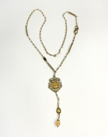 Victorian 10K Gold, Silver & Pearl Necklace