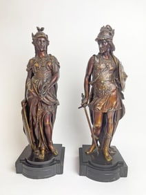A Pair Of French Patinated Bronze Chevaliers