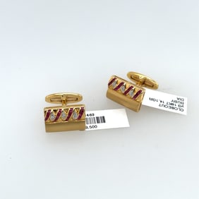 Unisex 18K Yellow Gold, Diamond & Ruby Cufflinks.