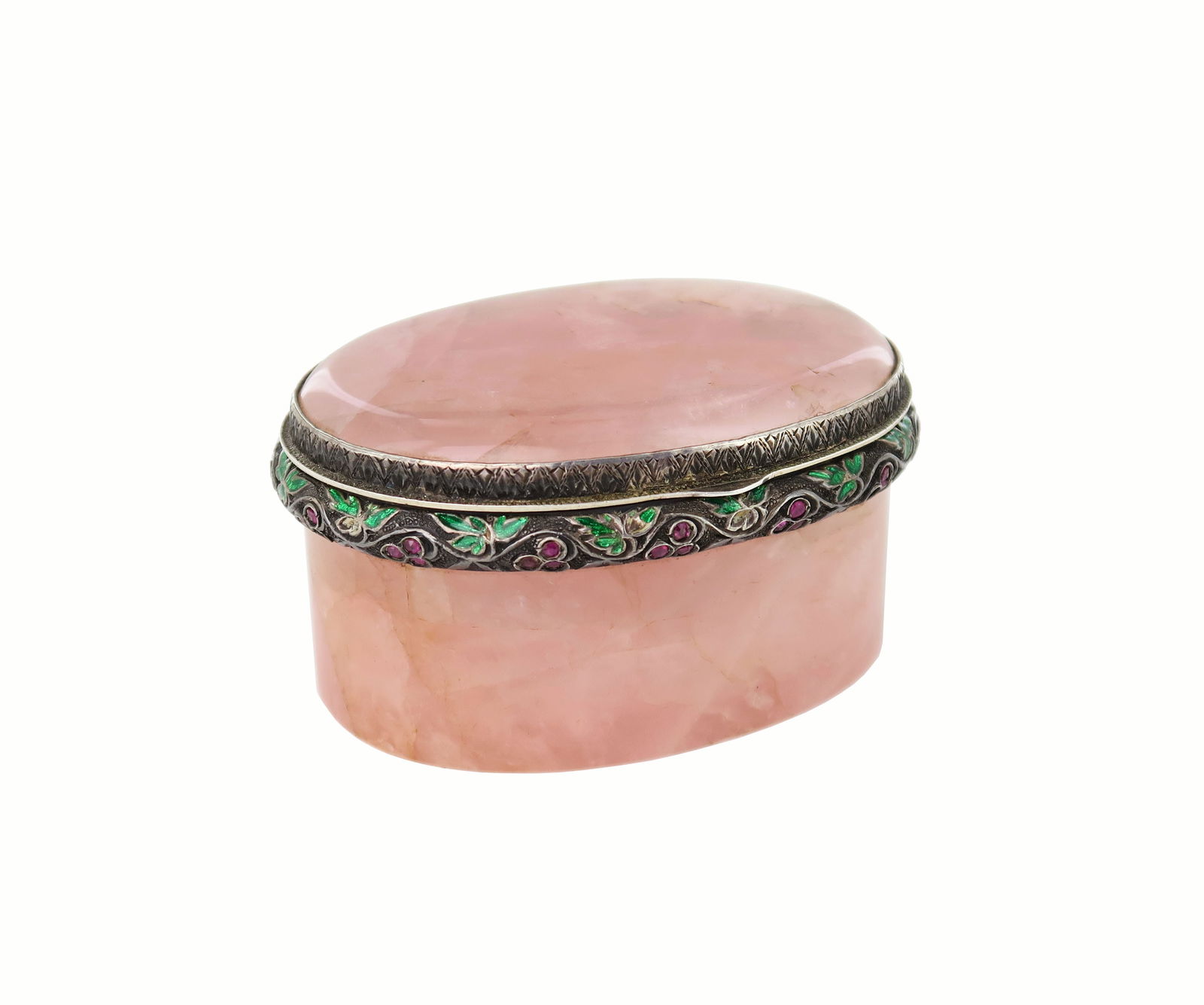 Natural Rose Quartz Enameled Gilt Silver Gem Set Hinged Box, Austria, Circa 1900 (1 of 7)