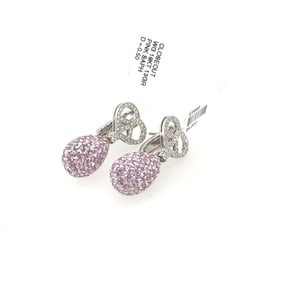 Pair Of Ladies 18K White Gold Diamond & Sapphire Earrings