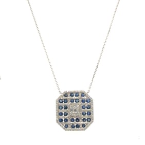 Ladies 14K White Gold Diamond & Sapphire Necklace