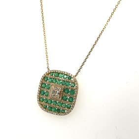 Ladies 14K Yellow Gold Diamond & Emerald Necklace