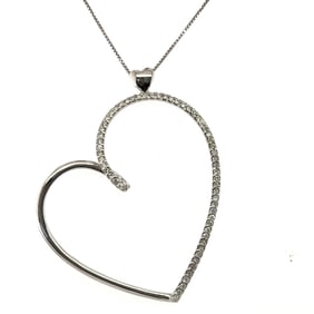 Ladies 14K White Gold & Diamond Heart Shape Necklace