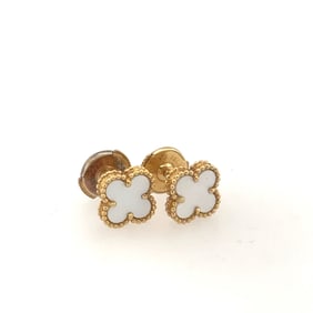 Van Cleef & Arpel 18K Yellow Gold & Mother Of Pearl Earrings.