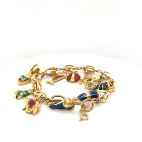 18K  Enameled Yellow Gold Charm Bracelet