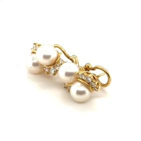 Pair Of 14K Yellow Gold Pearl & Diamond Earrings