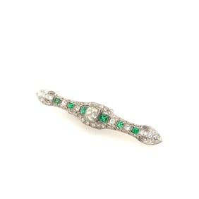 Ladies Art Deco Platinum, Diamond & Colombian Emerald Brooch