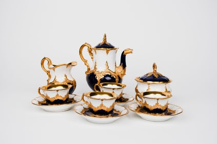 19th Missen Cobalt Blue Ground Porcelain tea Set