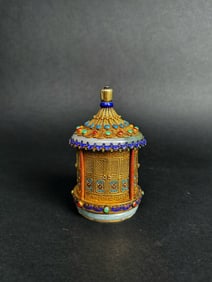 Late 19th / Early 20th  Century Enameled Gilt Silver Filigree Jeweled Decorative Box