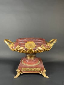 19th Century French Ormolu Mounted Rouge Marble Centerpiece