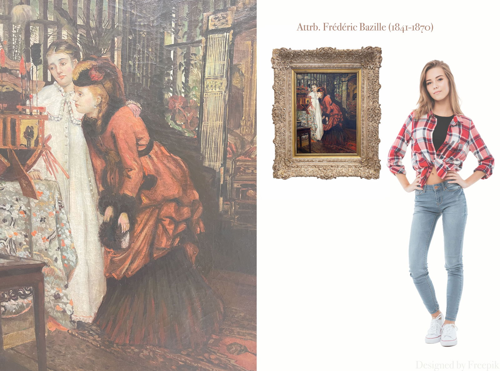 Frédéric Bazille (1841-1870): Magnificent Oil On Canvas Painting Attributed To Frédéric Bazille (1841-1870). Frame: 34"X28" Painting: 26"X19".Jean Frederic Bazille (December 6, 1841 – November 28, 1870) was a French Impression