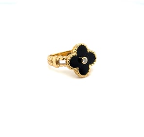 Van Cleef & Arpels 18k Yellow Gold, Diamond Black Onyx Alhambra Ring