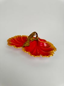 19th Century Bohemian Gilt Decorated Cranberry & Opaline Glass Dish