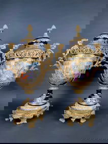 19th Century Pair Of French Ormolu Sevres Porcelain Urns