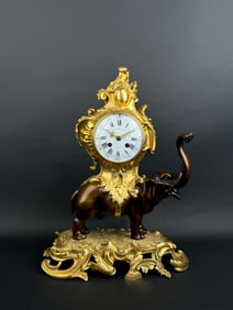 19th Century French Ormolu & Patinated Bronze Elephant Clock By Henry Dasson