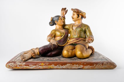 18th C. Indian Polychrome Carved Wood Figural Sculpture