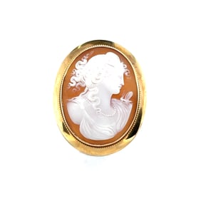 14K Yellow Gold & Cameo Brooch, Pendant