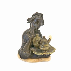 A Very Rare Austrian Patinated & Gilt Bronze Inkwell