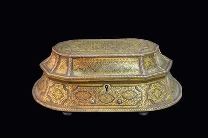 Museum Quality Indian Gold Inlaid Steel Jewelry Box