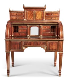 A Neoclassical Russian Brass Mahogany Cylinder Desk
