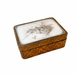 Japanese Silver & Mix Metal Woven Cane Trinket Box