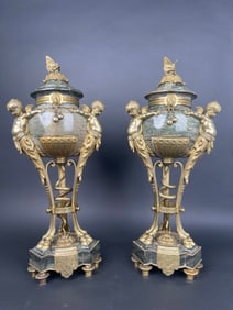 A Pair Of Large 19th century French Ormolu Mounted Obsidian Urns