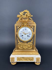 19th Century French Gilt Bronze & Marble Mantel Clock By Raingo Freres