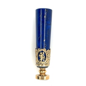 19th Century 18K Yellow gold, Vermil Sterling Silver, Lapis & Blood Stone Wax Seal