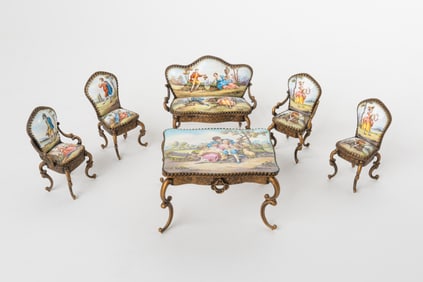 Viennese Gilt Bronze & Enamel Six-Pieces Miniature Salon Suite