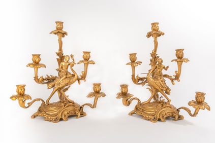 Pair Of 19th Century French Gilt Bronze Candelabras, France, Circa 1880