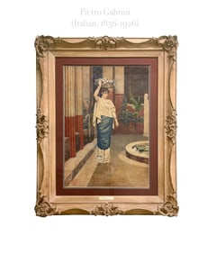 Late 19th Century Watercolor Painting of a Flower Gatherer by Pietro Gabrini