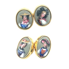 Pair of 18K Yellow Gold Swiss Enamel Cufflinks
