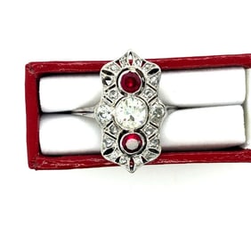 Art Deco Platinum Diamond & Ruby Ring