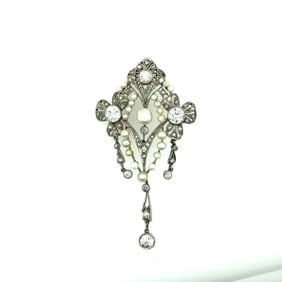 Edwardian Platinum Diamond & Natural Pearl Pendant